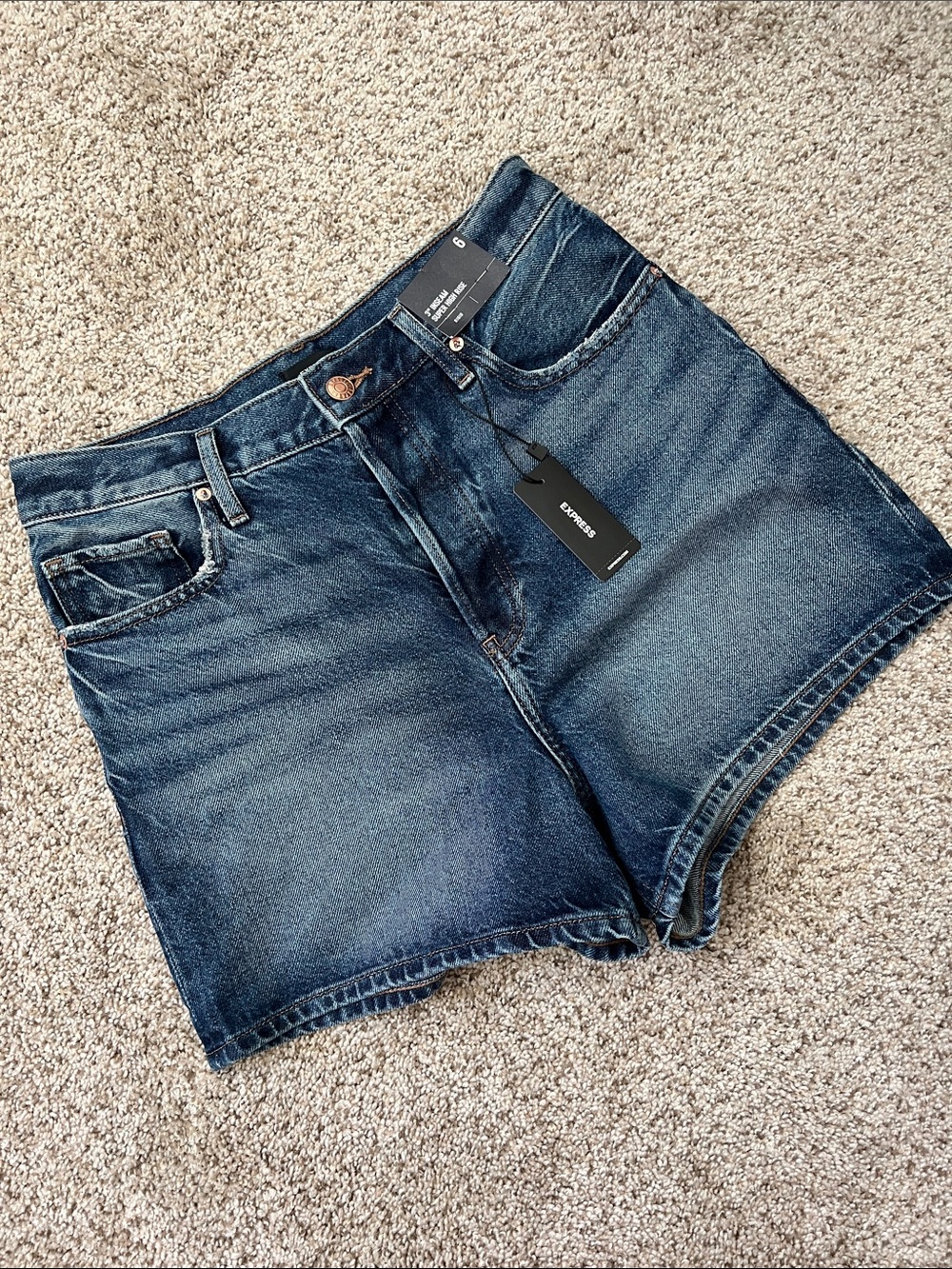 Express Women's Dark Blue High-Rise Denim Shorts